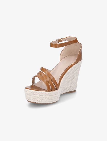 Sandales compensées style espadrilles - Camel - 3
