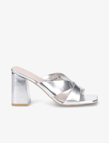 Mules en simili à ganses entelacées - Argent - 1