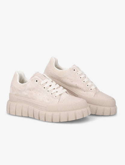 Baskets en suédine à plateforme stylisée - Beige - 1