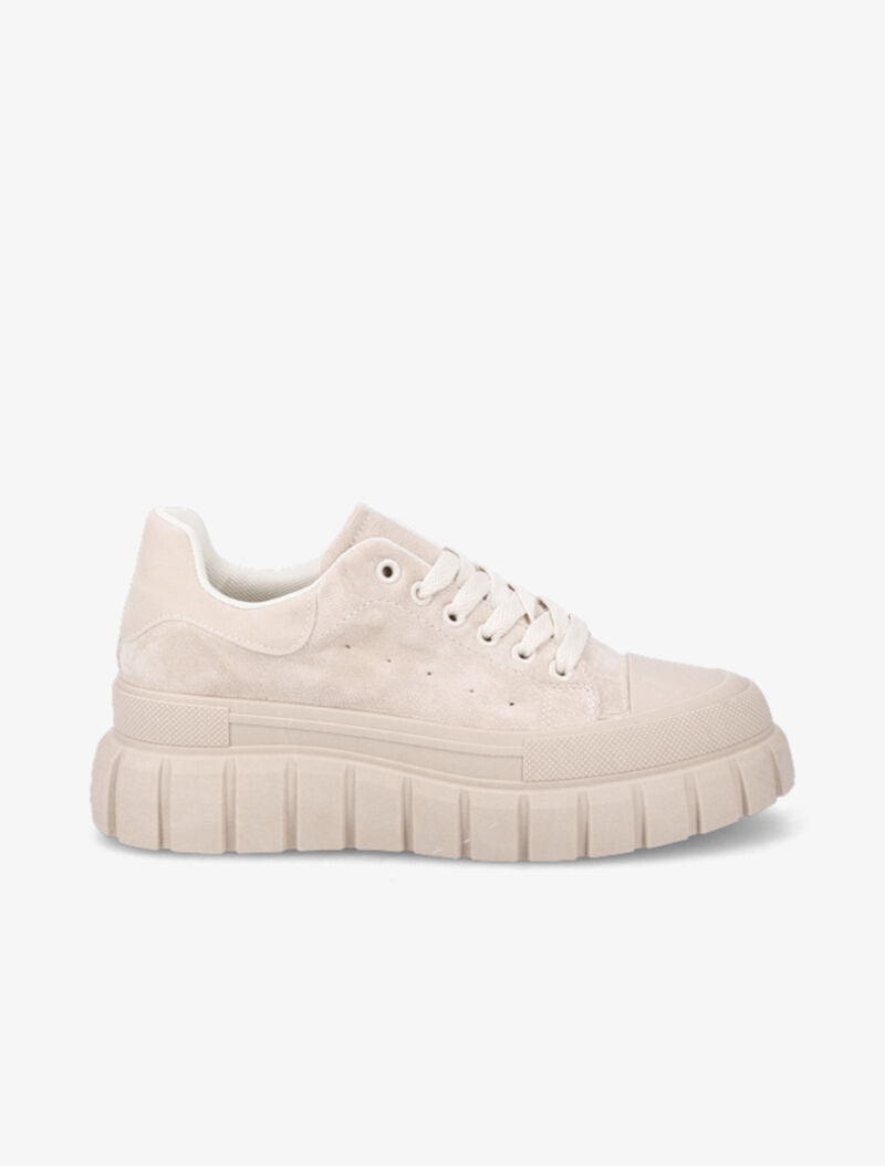 Baskets en suédine à plateforme stylisée - Beige - 2