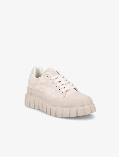 Baskets en suédine à plateforme stylisée - Beige - 3