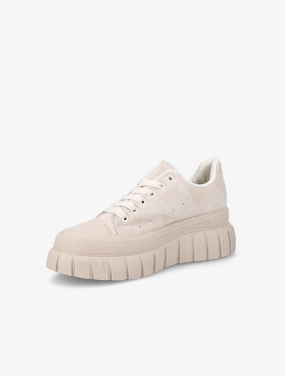 Baskets en suédine à plateforme stylisée - Beige - 4