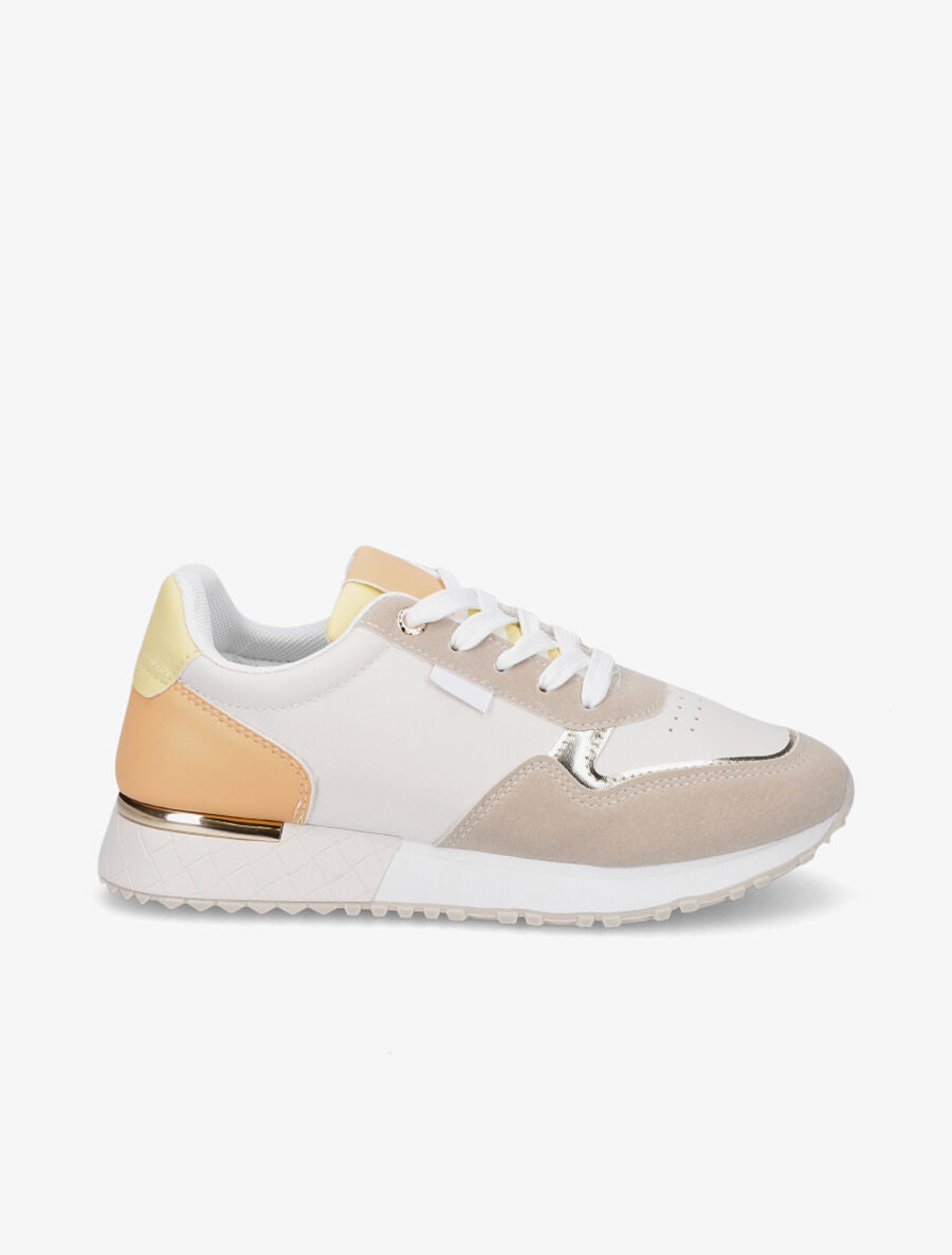 Sneakers en simili à détail métallique - Beige - 1
