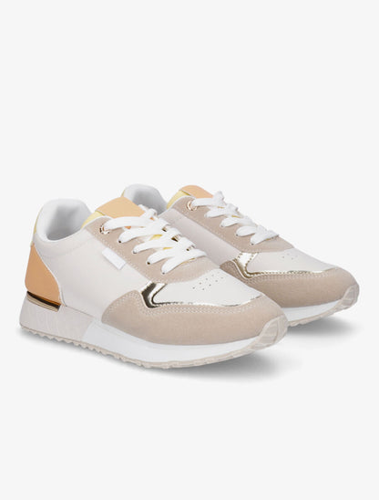 Sneakers en simili à détail métallique - Beige - 4