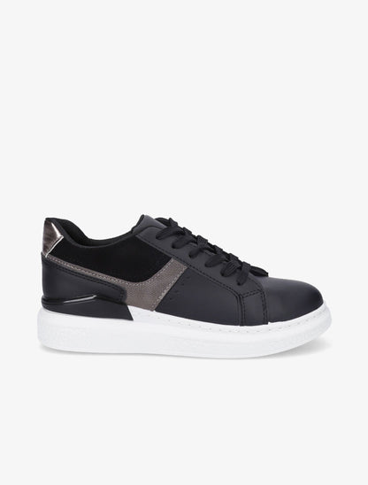 Sneakers bi-matière à détail métallique - Noir - 1