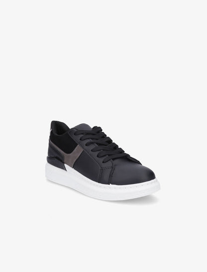 Sneakers bi-matière à détail métallique - Noir - 2