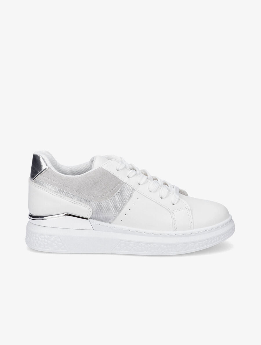 Sneakers bi-matière à détail métallique - Argent - 1