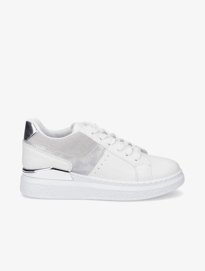 Sneakers bi-matière à détail métallique - Argent - 1