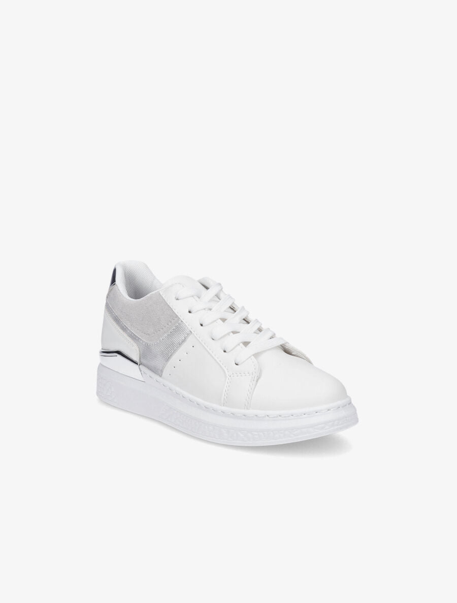 Sneakers bi-matière à détail métallique - Argent - 2