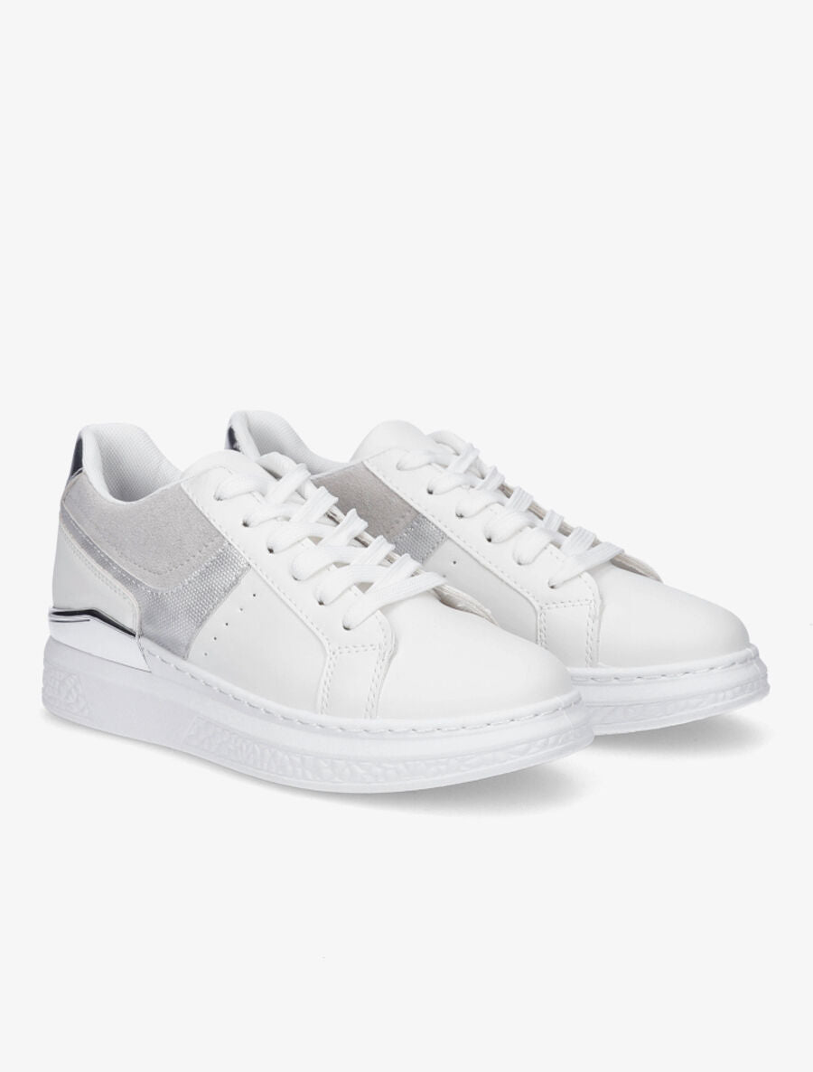 Sneakers bi-matière à détail métallique - Argent - 4