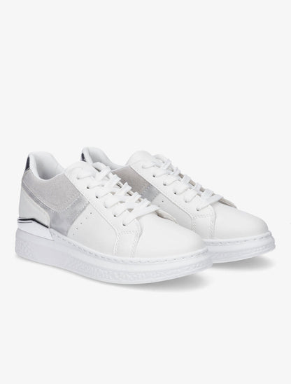 Sneakers bi-matière à détail métallique - Argent - 4