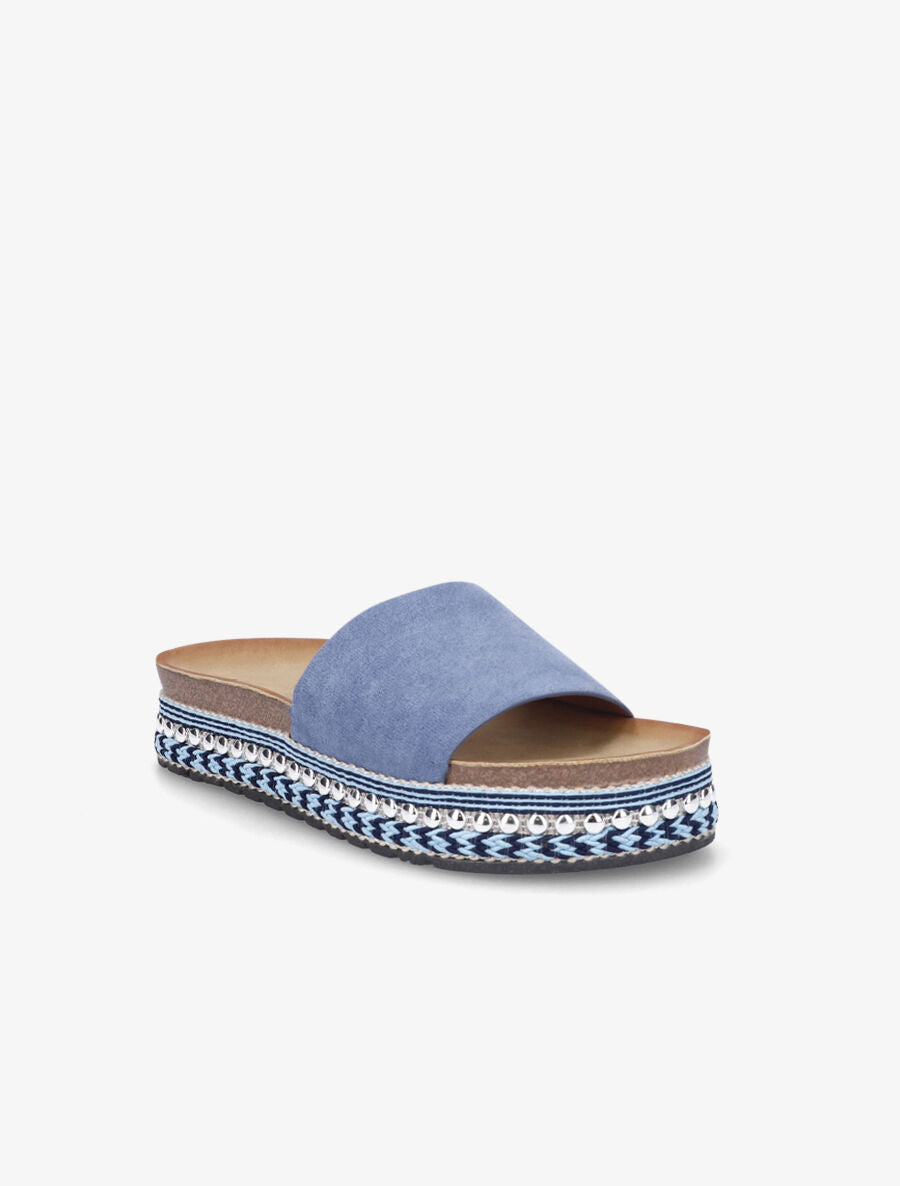 Claquettes en suédine à semelle stylisée - Bleu - 2