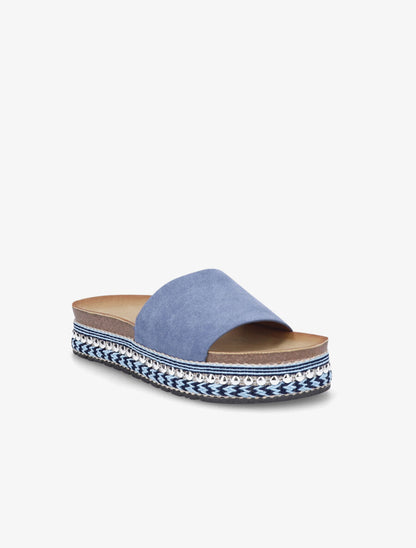 Claquettes en suédine à semelle stylisée - Bleu - 2