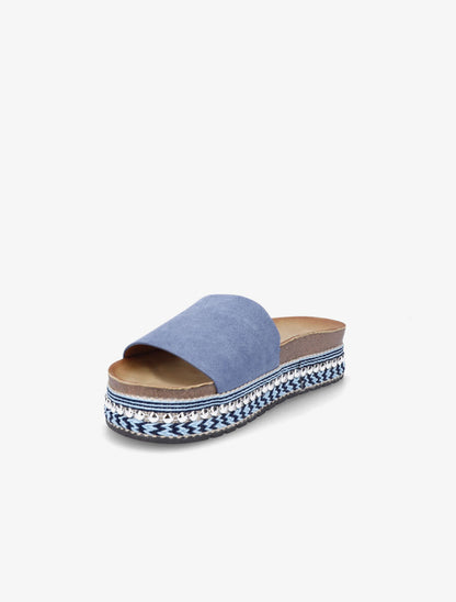 Claquettes en suédine à semelle stylisée - Bleu - 3