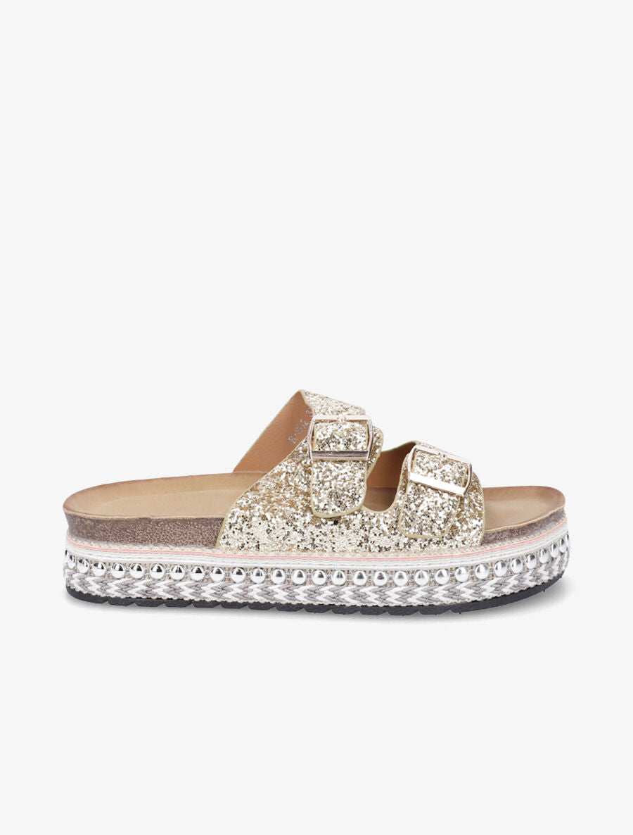 Claquettes à double brides à sequins - Or - 5