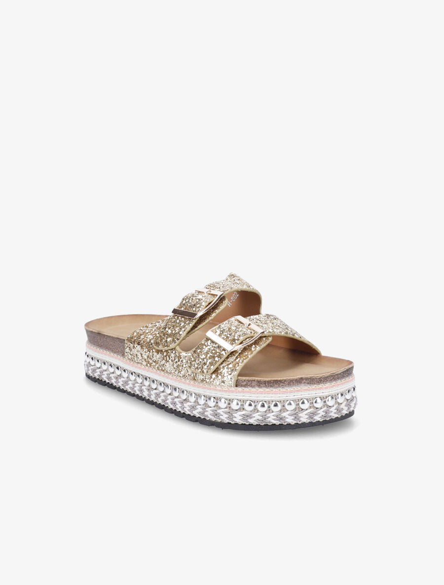 Claquettes à double brides à sequins - Or - 2