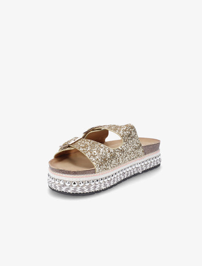 Claquettes à double brides à sequins - Or - 3
