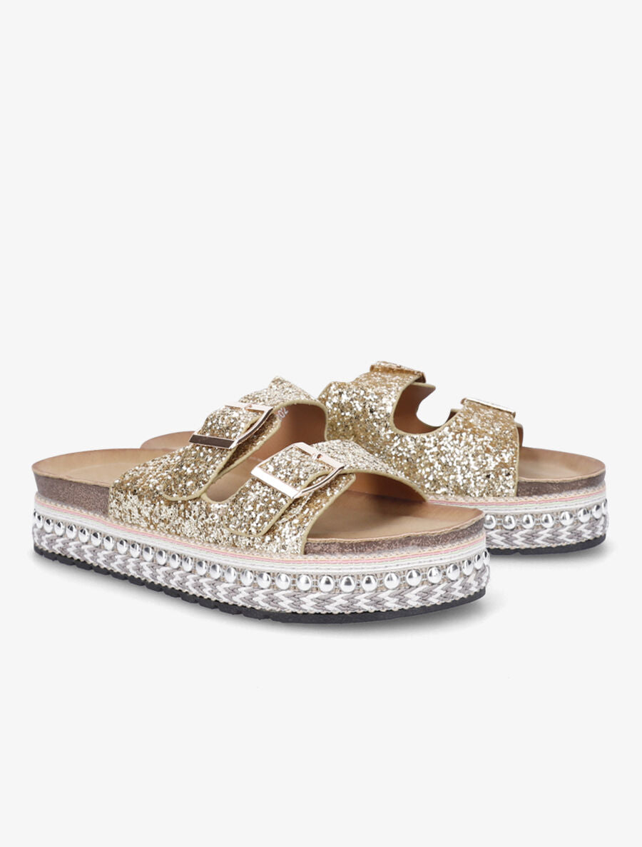 Claquettes à double brides à sequins - Or - 4