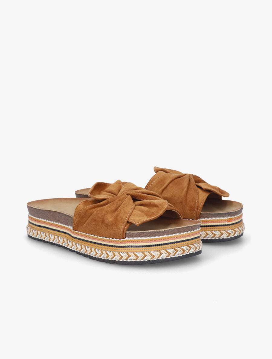 Claquettes torsadées en suédine - Camel - 4