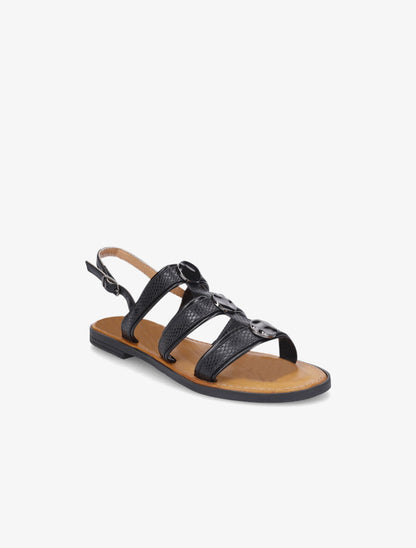 Nu-pieds effet python à bijoux - Noir - 2