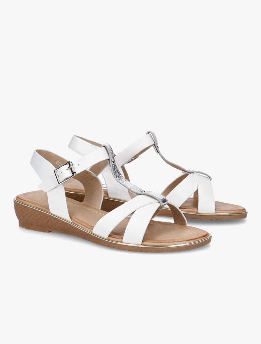 Sandales semi-compensées à bride en T - Blanc - 4