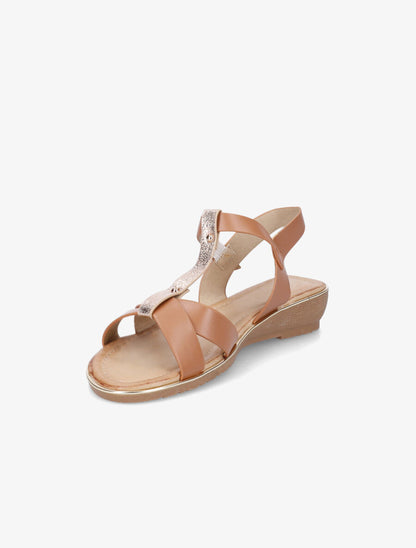 Sandales semi-compensées à bride en T - Camel - 3