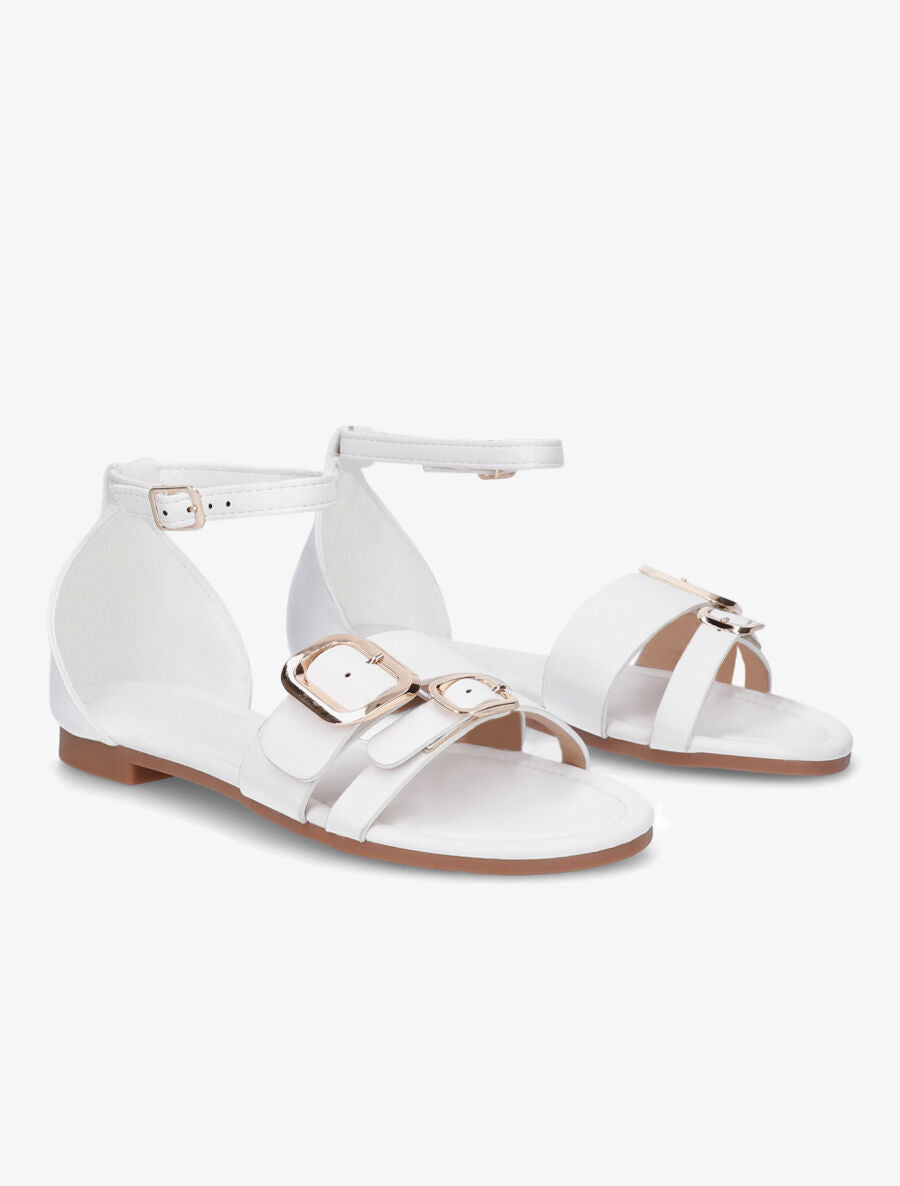 Nu-pieds en simili double boucles - Blanc - 4