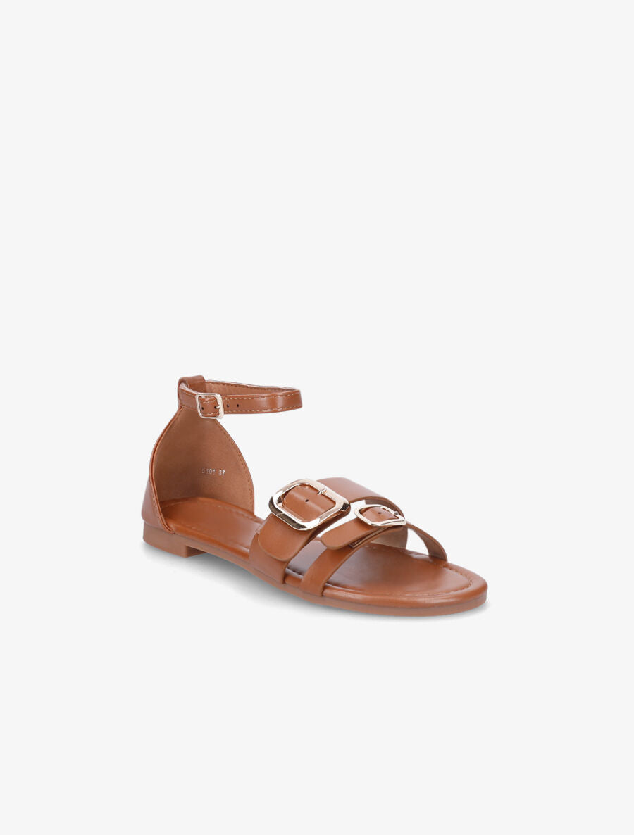 Nu-pieds en simili double boucles - Camel - 3