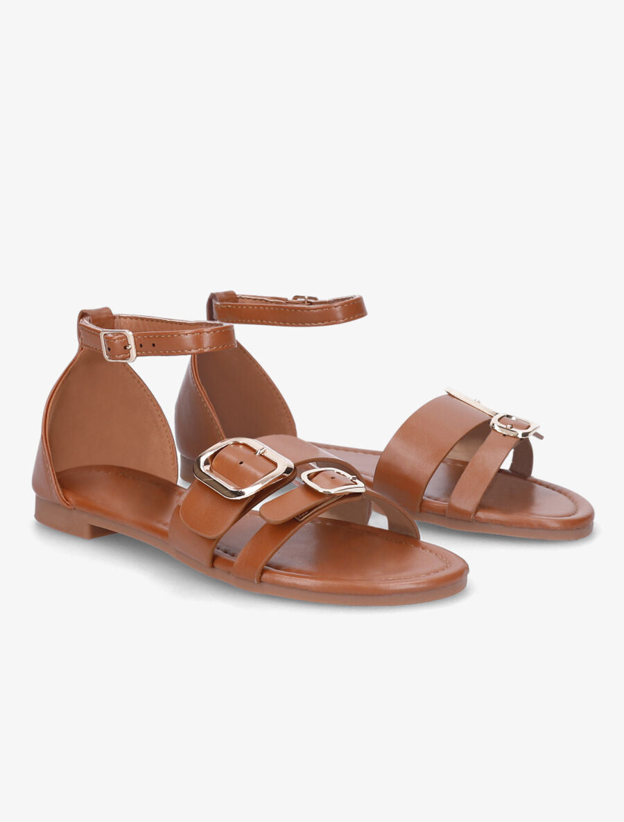 Nu-pieds en simili double boucles - Camel - 5