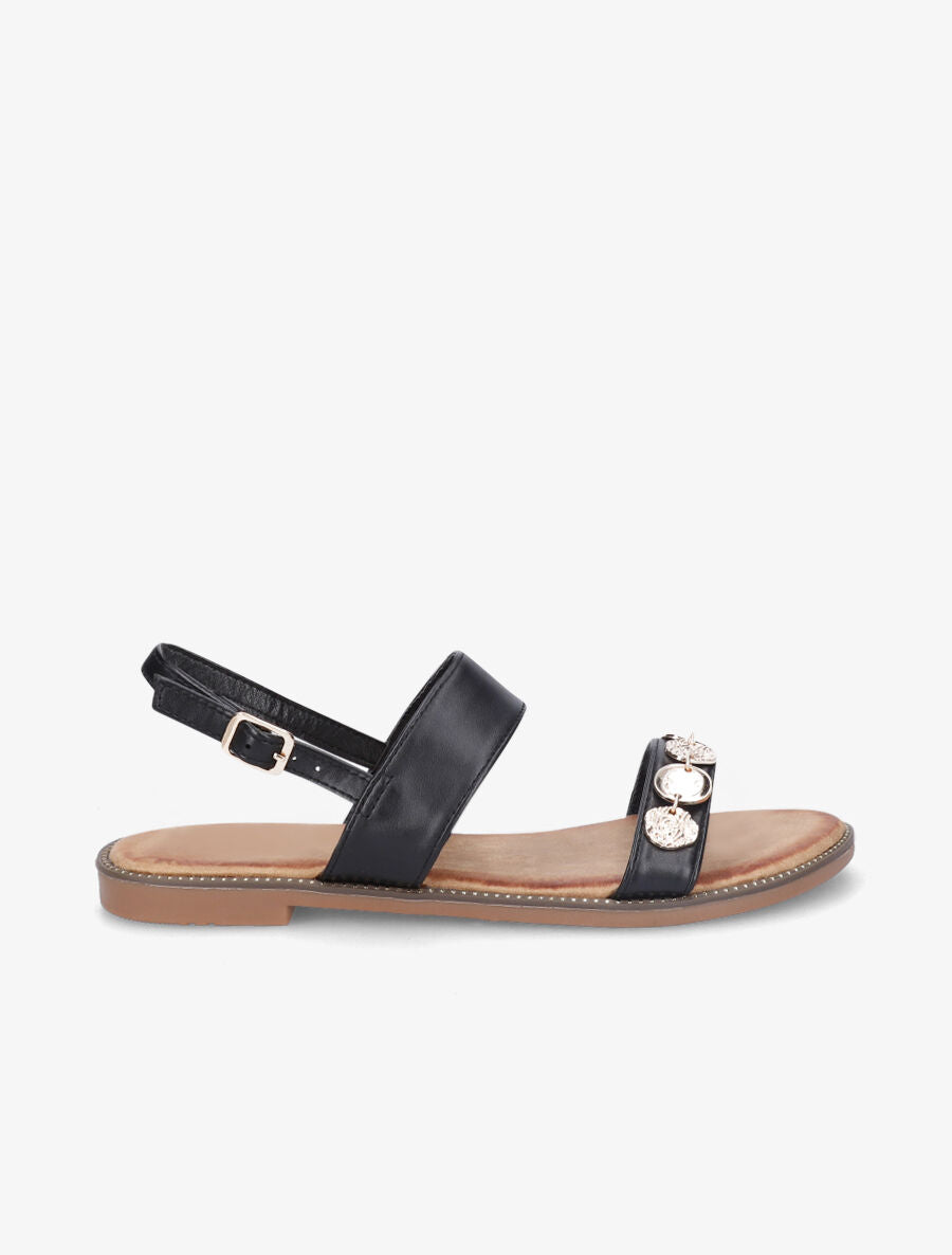 Nu-pieds en simili à empiècement bijoux - Noir - 1