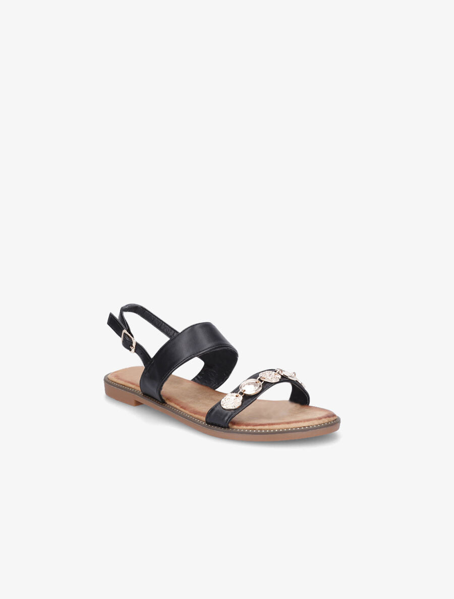 Nu-pieds en simili à empiècement bijoux - Noir - 2