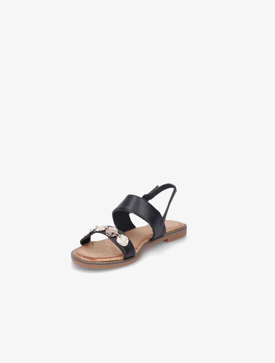 Nu-pieds en simili à empiècement bijoux - Noir - 3