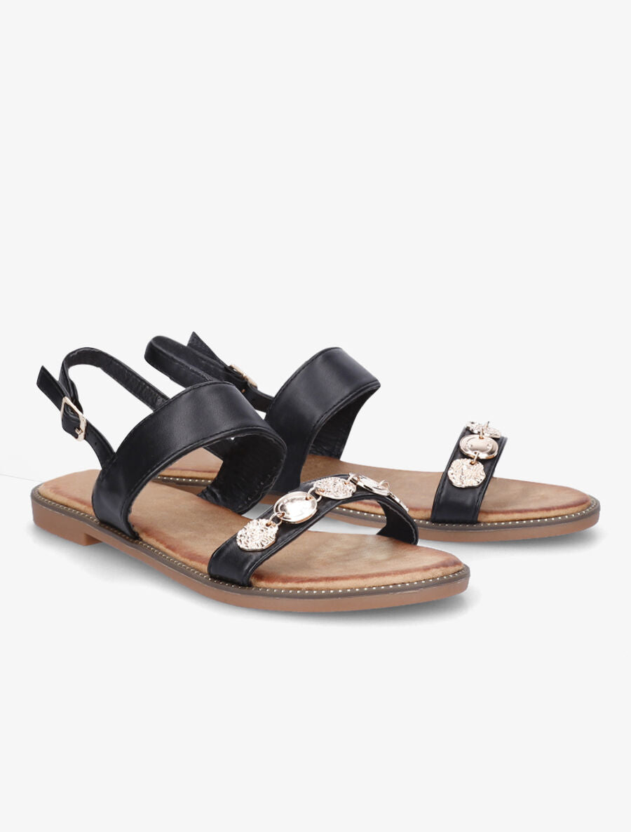 Nu-pieds en simili à empiècement bijoux - Noir - 4