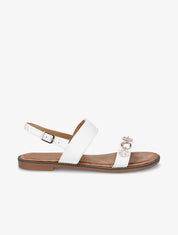 Nu-pieds en simili à empiècement bijoux - Blanc - 1