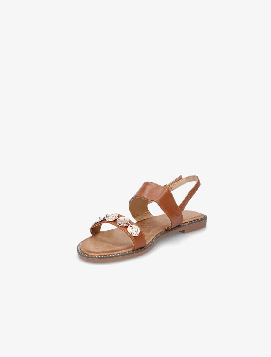 Nu-pieds en simili à empiècement bijoux - Camel - 3
