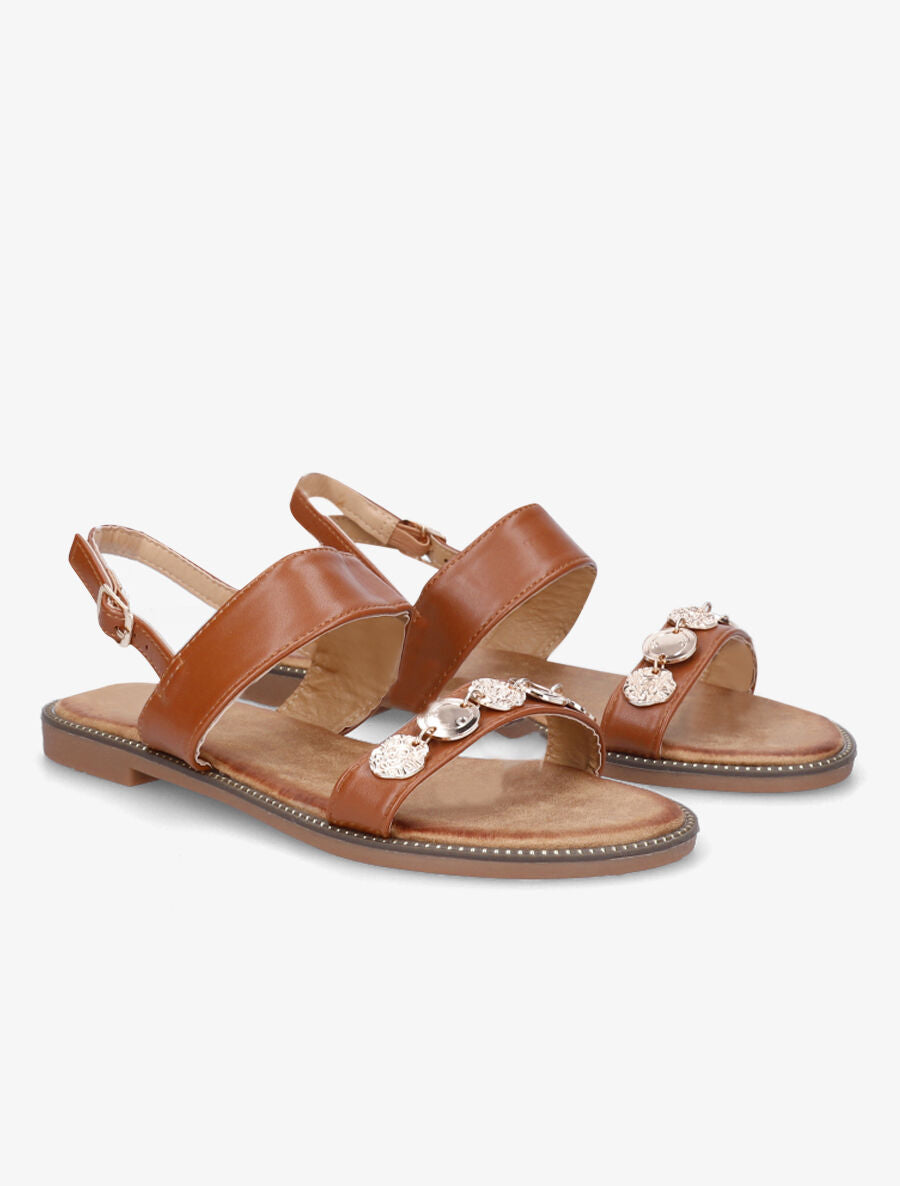 Nu-pieds en simili à empiècement bijoux - Camel - 4