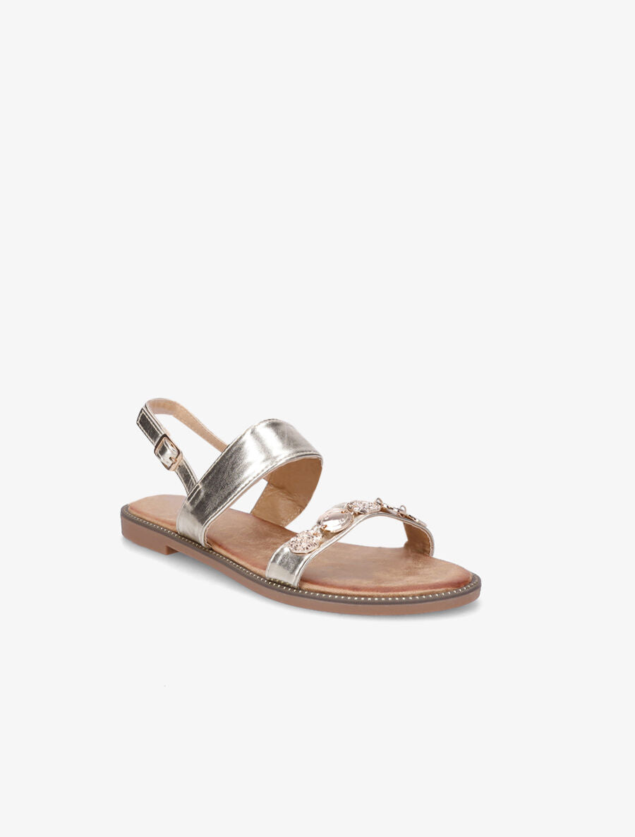 Nu-pieds en simili à empiècement bijoux - Or - 2