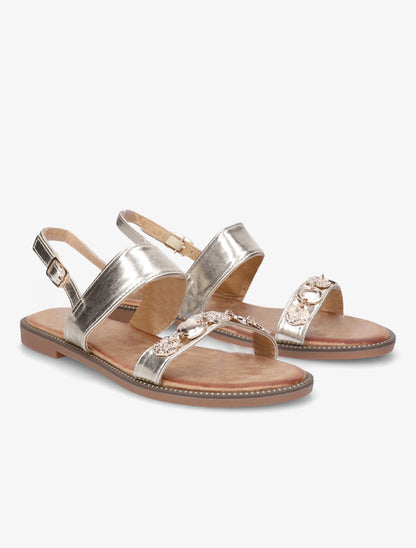 Nu-pieds en simili à empiècement bijoux - Or - 4