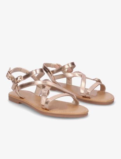 Nu-pieds en simili à brides croisées - Rose gold - 4