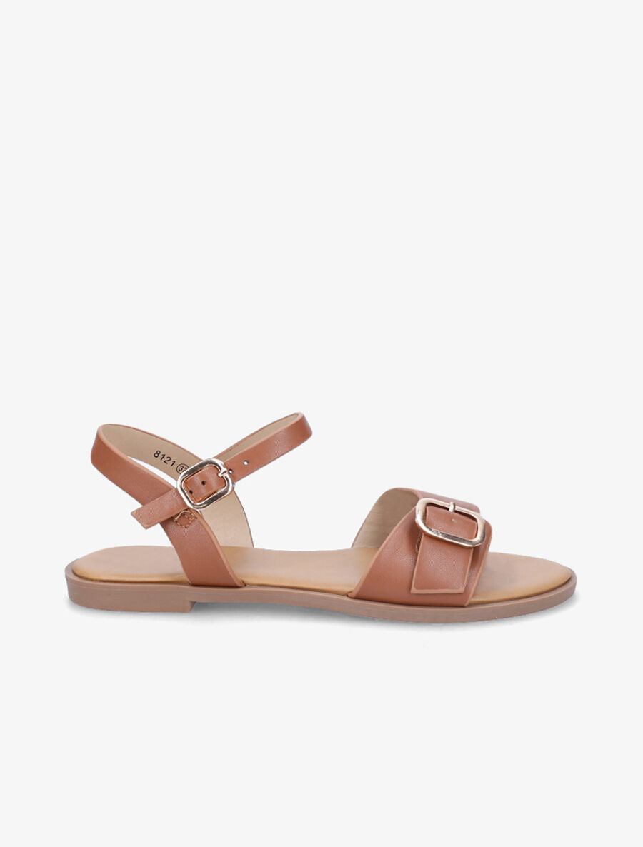 Nu-pieds en simili à bride à boucle - Camel - 5