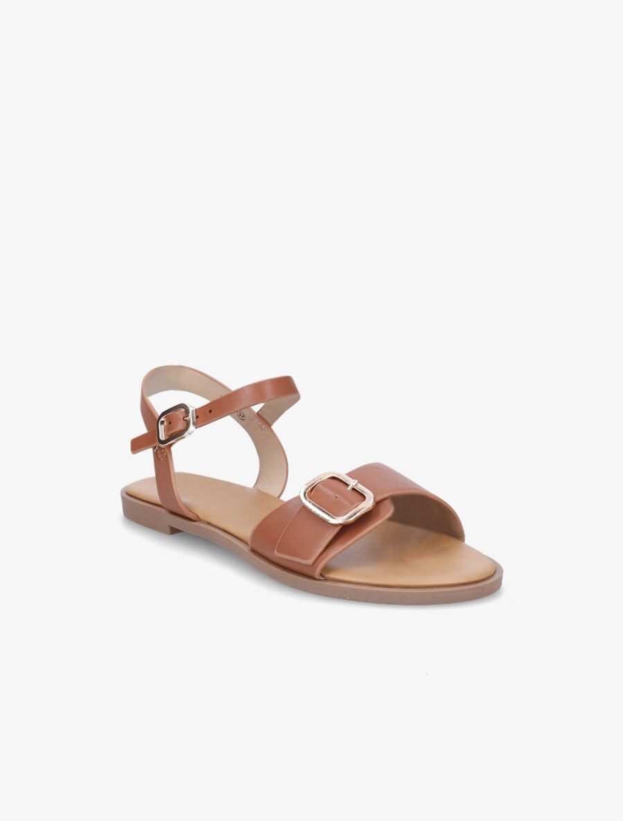 Nu-pieds en simili à bride à boucle - Camel - 2
