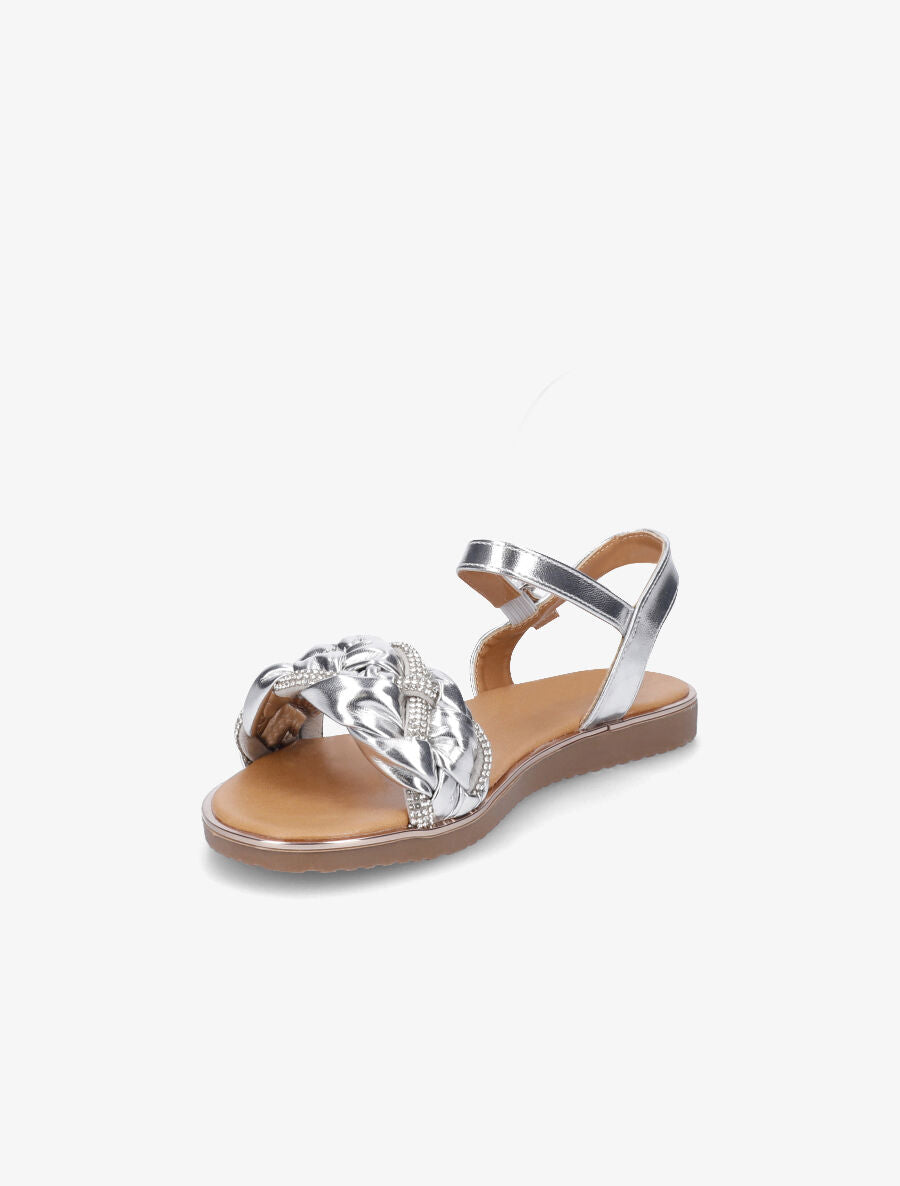 Nu-pieds en simili à bride tressée ornée de strass - Argent - 3