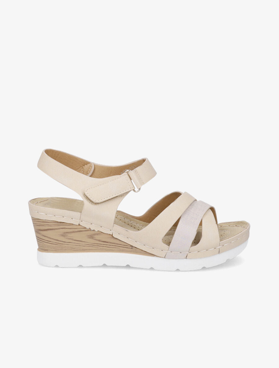 Sandales compensées effet bois - Beige - 1