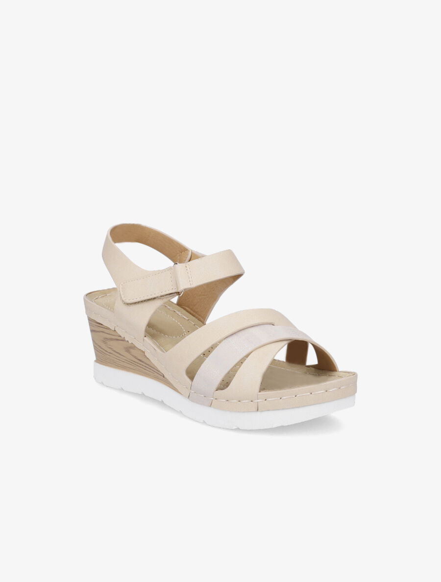 Sandales compensées effet bois - Beige - 2