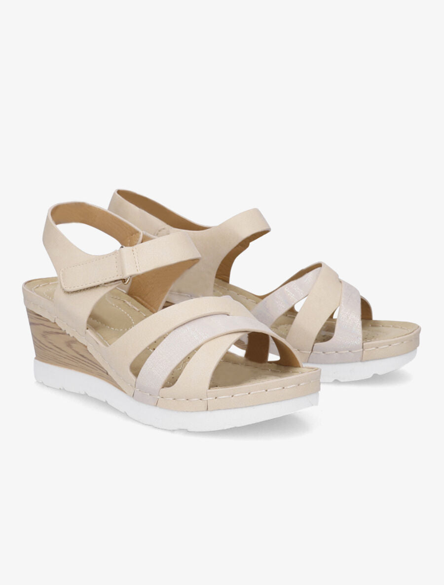 Sandales compensées effet bois - Beige - 4