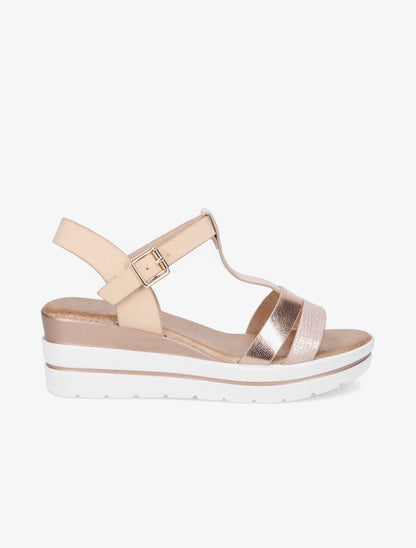 Sandales compensées en simili - Rose gold - 1