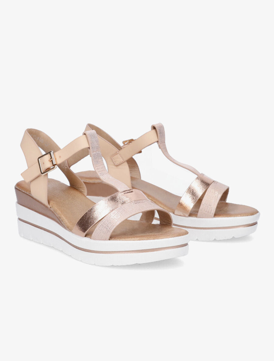 Sandales compensées en simili - Rose gold - 4
