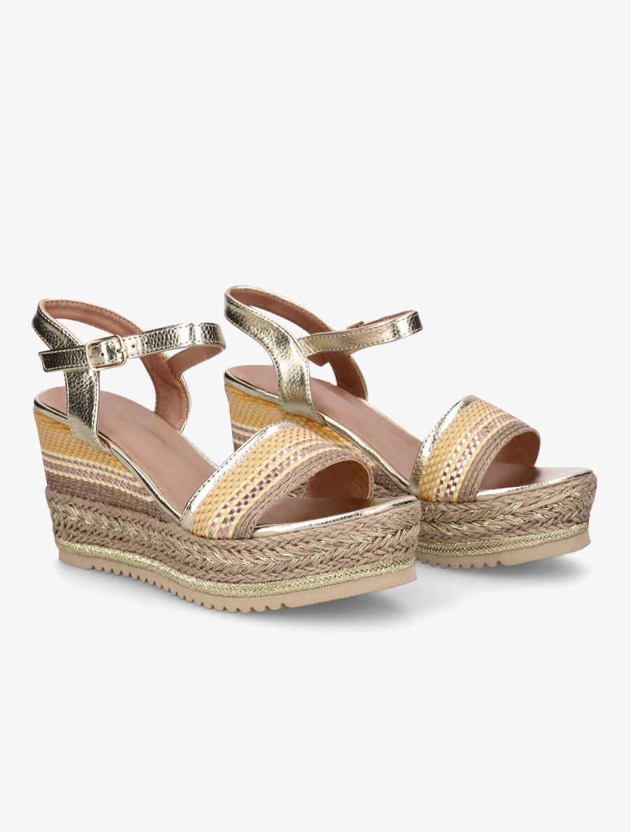 Sandales compensées à semelle effet osier et tressées - Or - 4