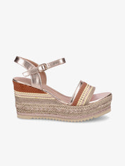 Sandales compensées à semelle effet osier et tressées - Rose gold - 5