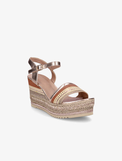 Sandales compensées à semelle effet osier et tressées - Rose gold - 2